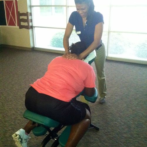 Chair massage on a teacher during Teacher apprecia