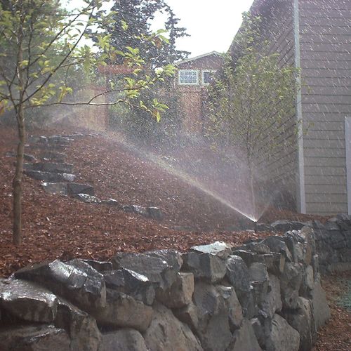 Sprinkler system on newly constructed hillside abo