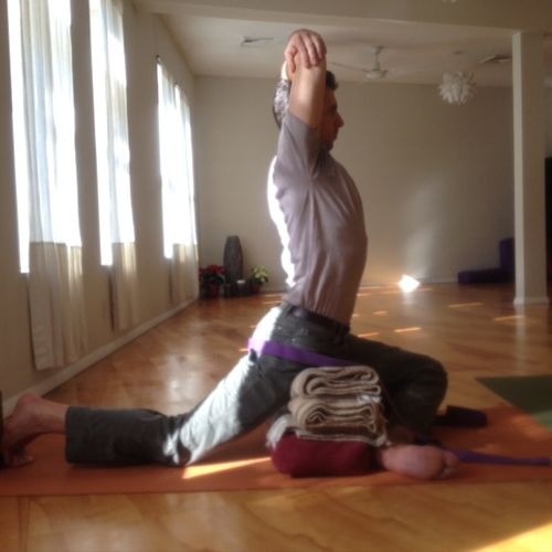 Therapeutic Yoga Private - Student in Pigeon Pose