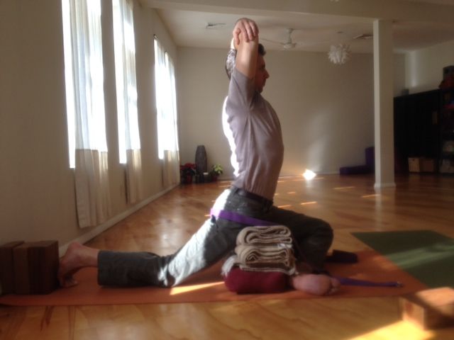 Therapeutic Yoga Private - Student in Pigeon Pose