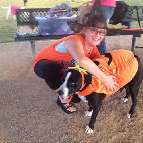 My baby boy Toby and I on Halloween at the dog par