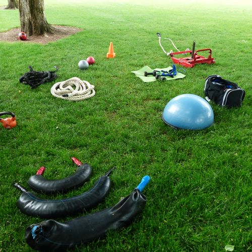 Some of the exercise equipment we use.
