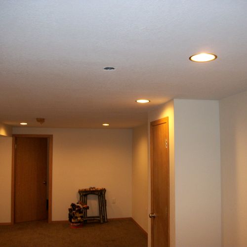 recreation room electrical remodel with recessed l