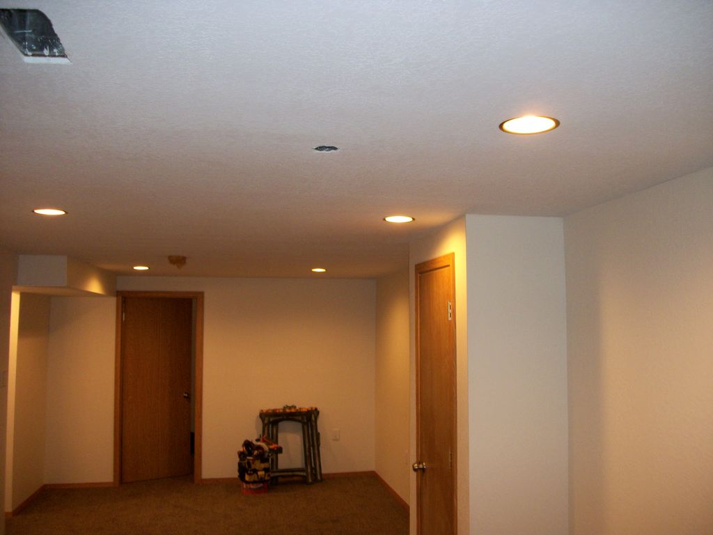 recreation room electrical remodel with recessed l