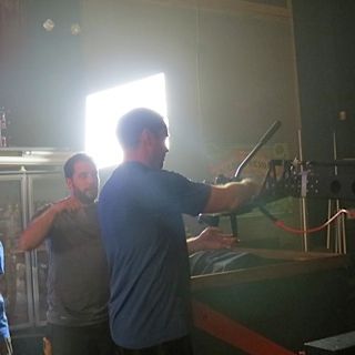Setting up for a new shot on the music video shoot