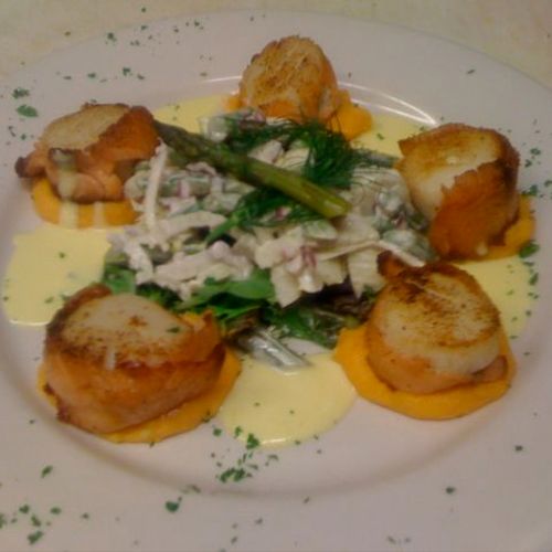Smoked Salmon Wrapped Day Boat Scallops, with Swee