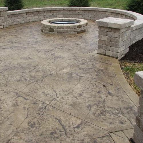 Stamped, Colored, Sealed Concrete Patio & fire pit