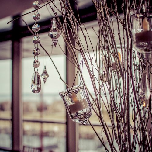Branch decor with crystals and tea lights (enclose