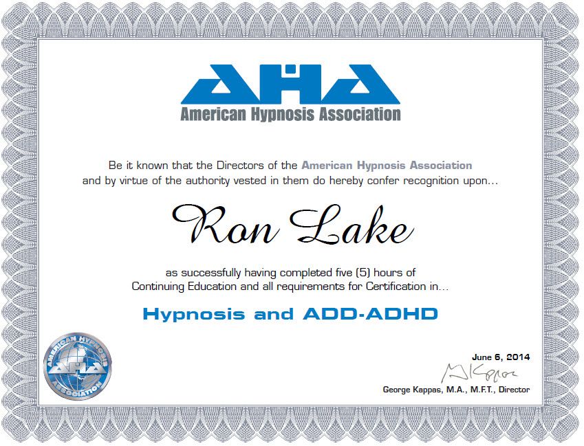 Certification in Hypnosis and ADD/ADHD