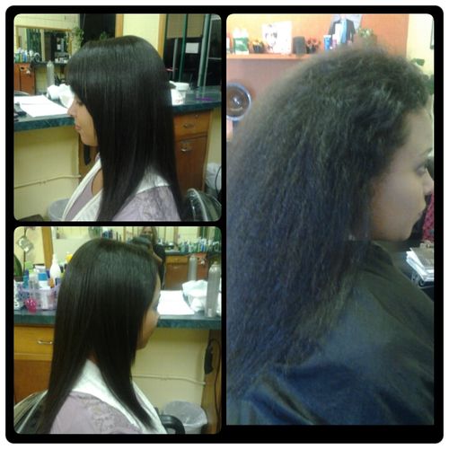 Before and after permanent hair straightening