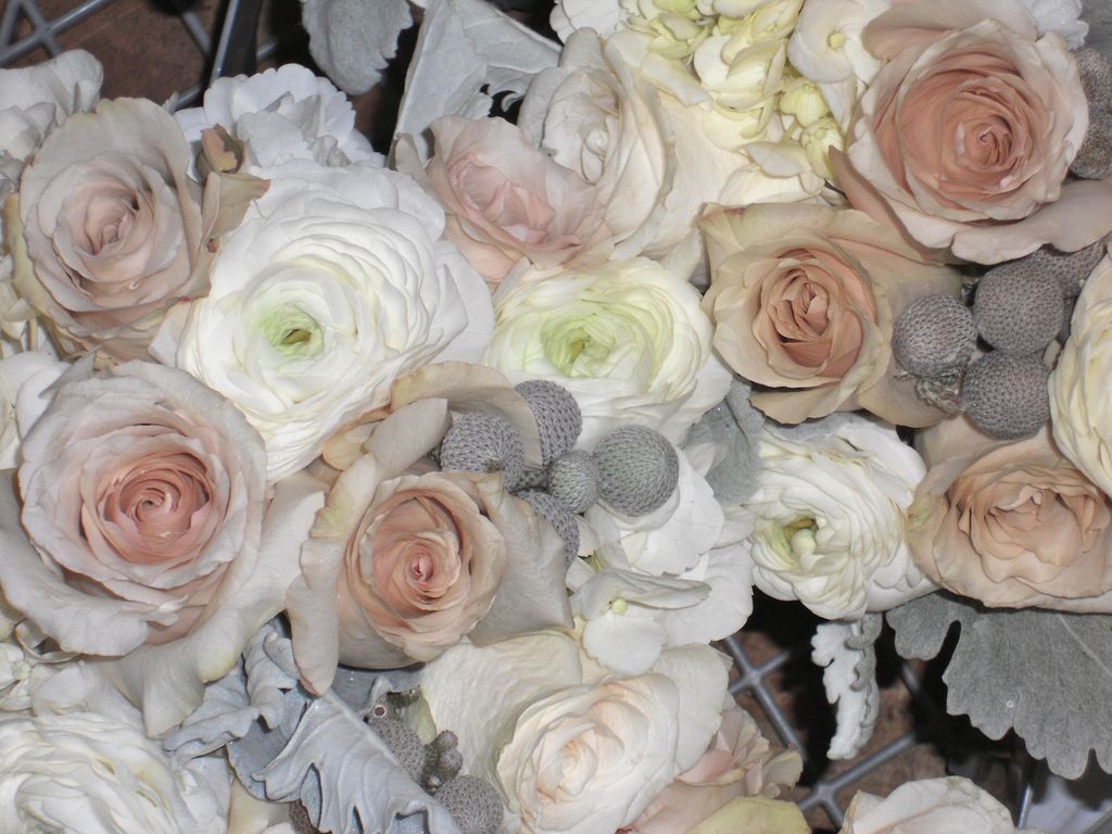 Bridesmaid bouquet of Sahara roses, white ranuncul