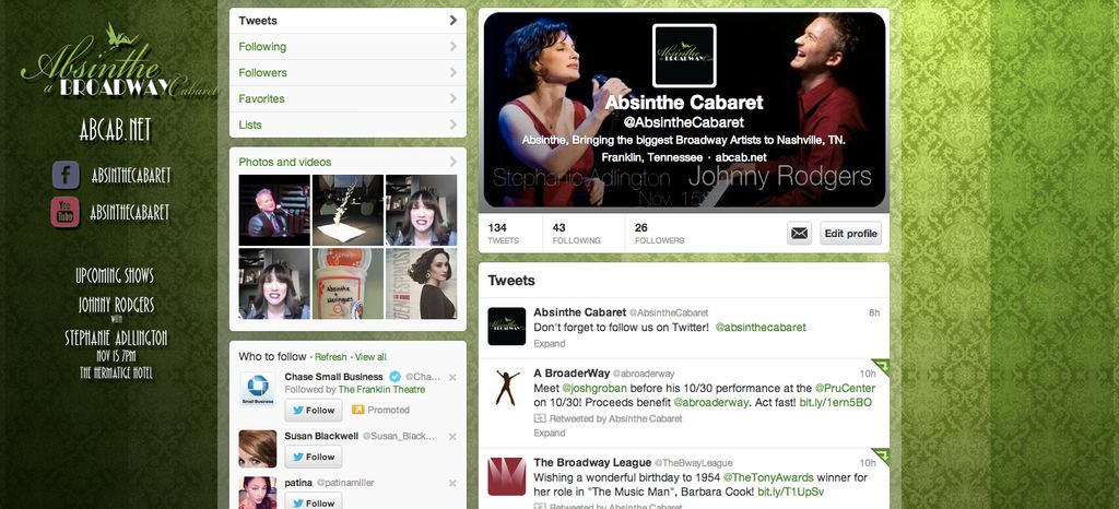 Twitter Redesign for "Absinthe Cabaret" Just like 