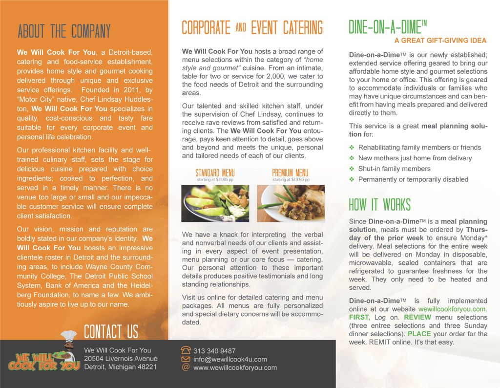 Michigan-based catering establishment tri-fold bro