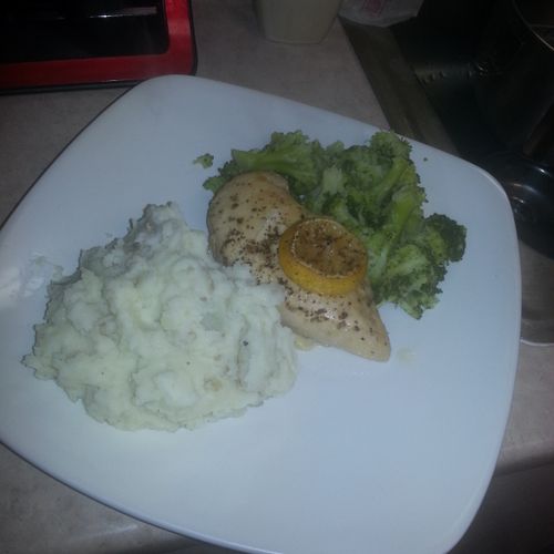 Lemon Pepper Chicken Breast, Mashed potatoes and s