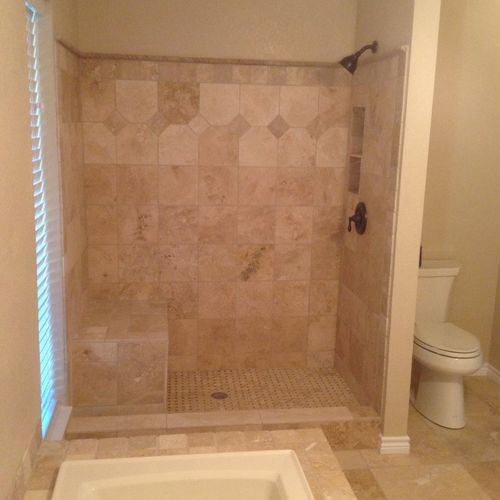 Tiled shower and seat