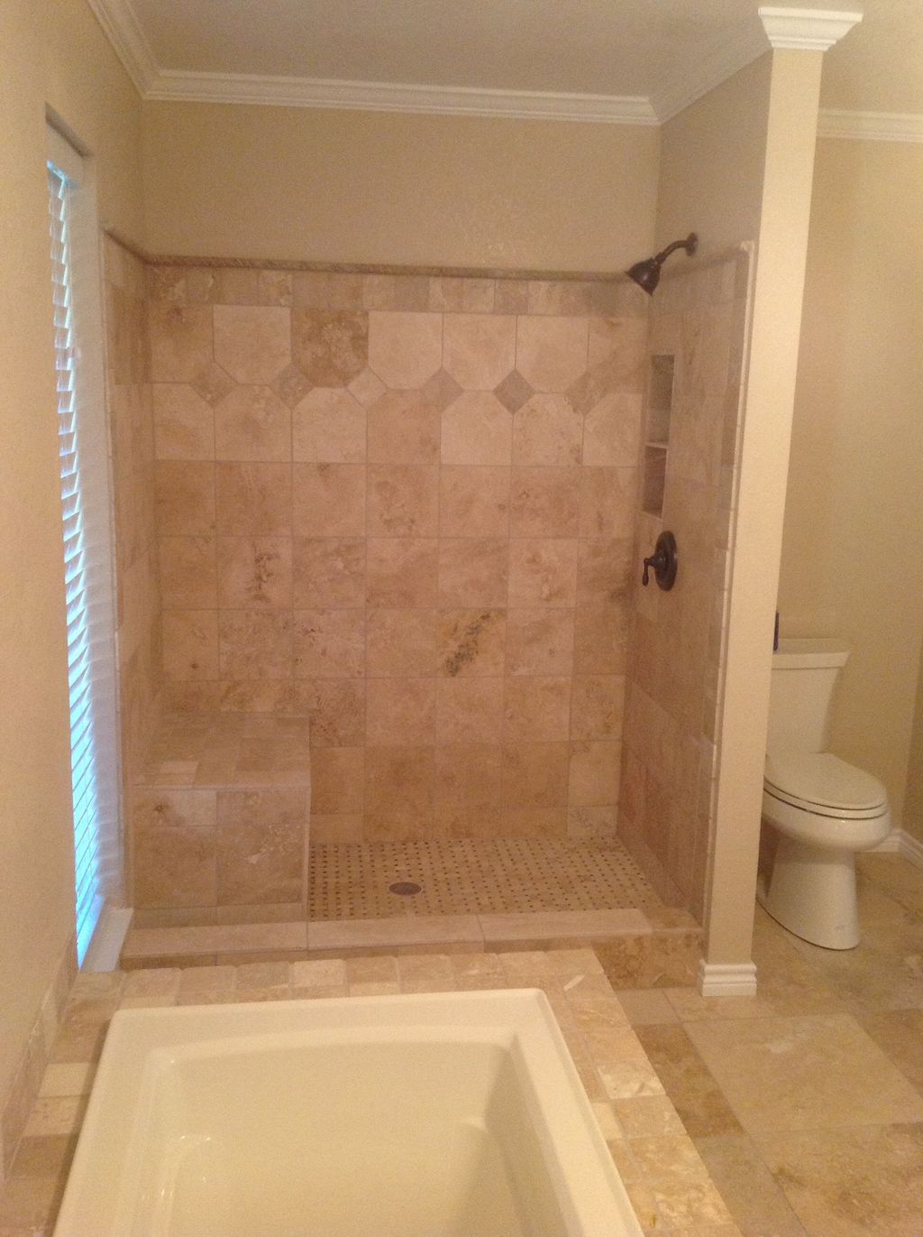 Tiled shower and seat