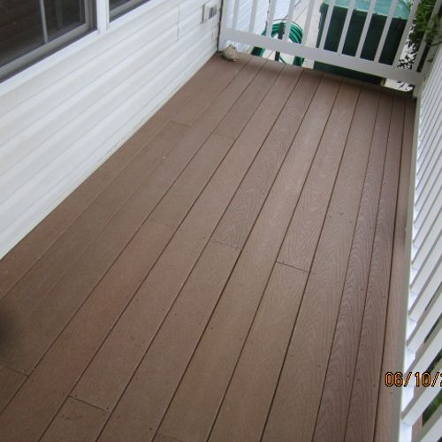 Completed porch re-decking with composite board.