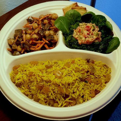 Saffron Basmati Rice; Chickpeas with Eggplant; Kal