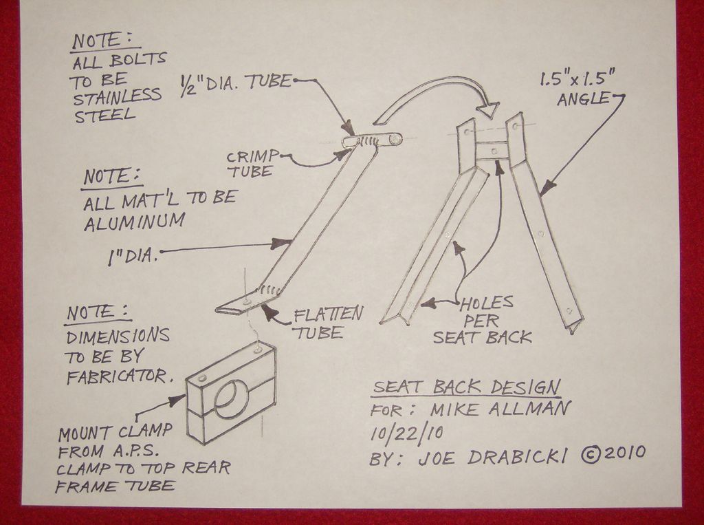 This is a seatback support design sketch for a cus
