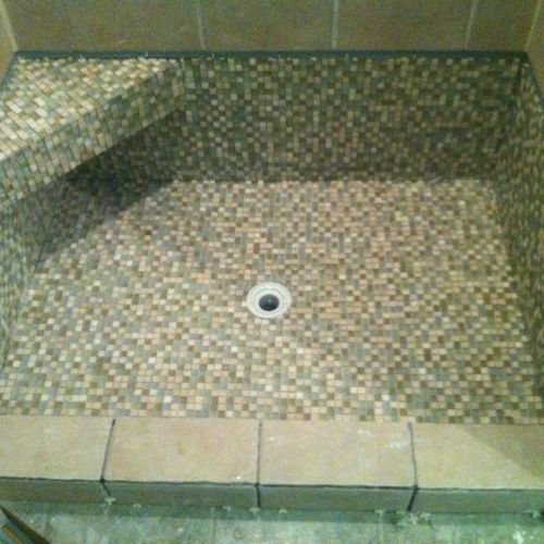 Shower pan replacement with mosaic tile