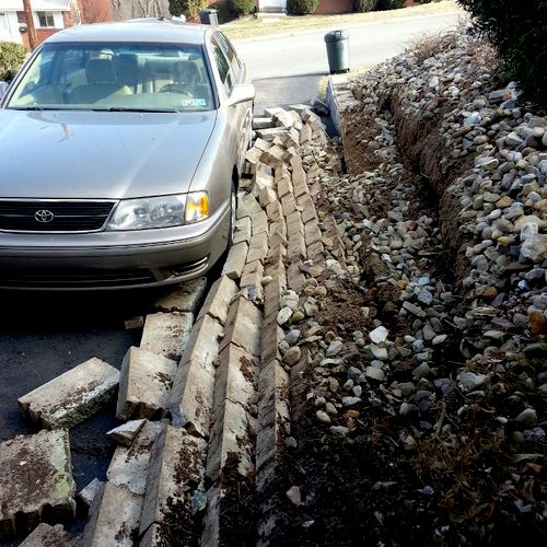 Retaining wall that fell over because of continual