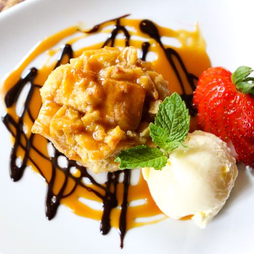 Caramelized Apple Bread Pudding with Carmel and Ch