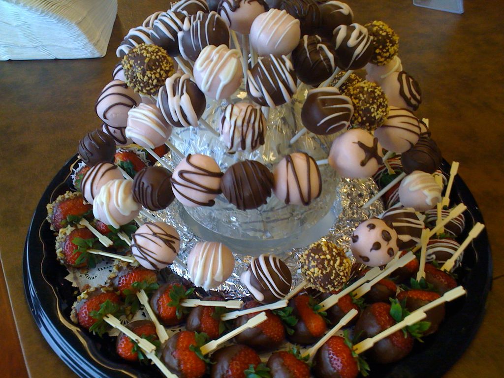 Dessert display of cake pops and chocolate covered