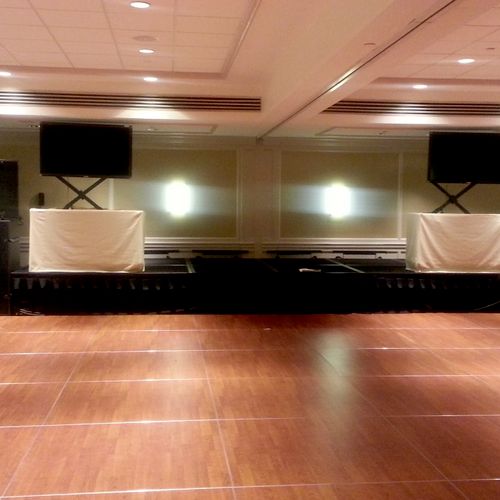 The New York RnB room stage set up w/ Flat Screens