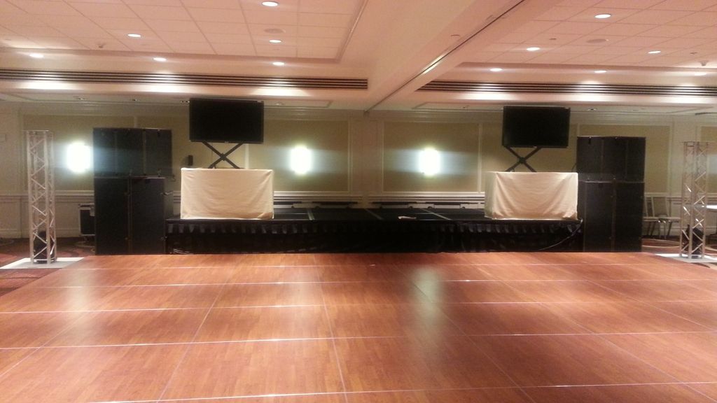 The New York RnB room stage set up w/ Flat Screens