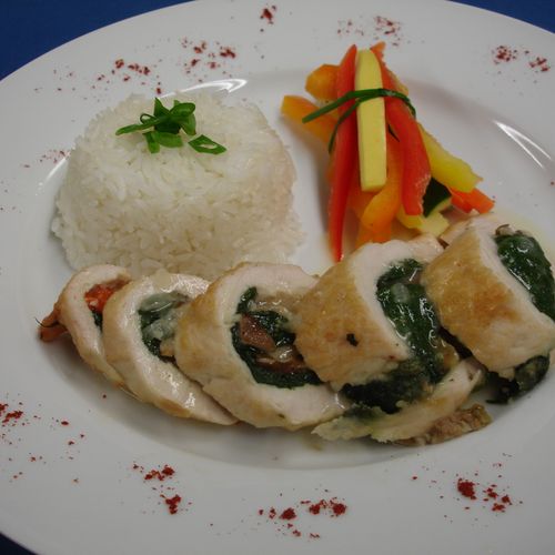 Stuffed Chicken Breast with Jasmine Rice and a Veg