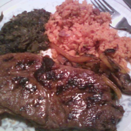 Puerto Rican style steak and rice