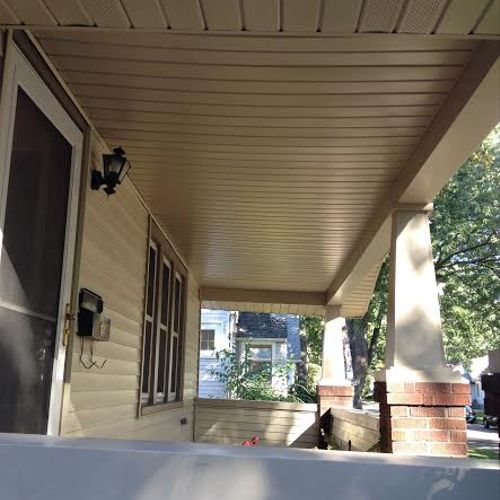 Ferndale - Freshly sprayed aluminum sided porch