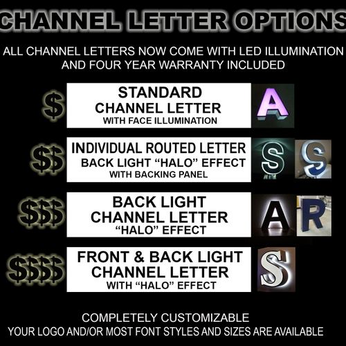 All types of Channel Letters, logos, at wholesale 