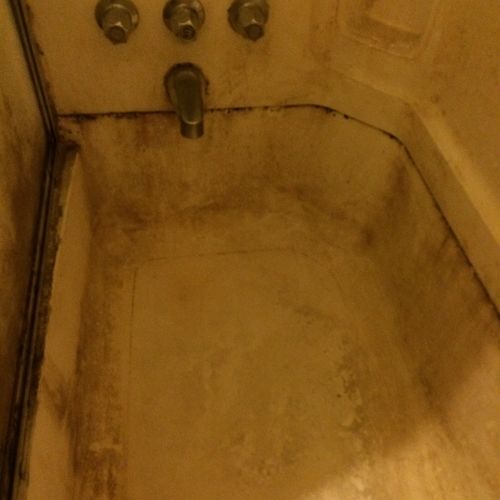 Shower with years of dirt and debris.