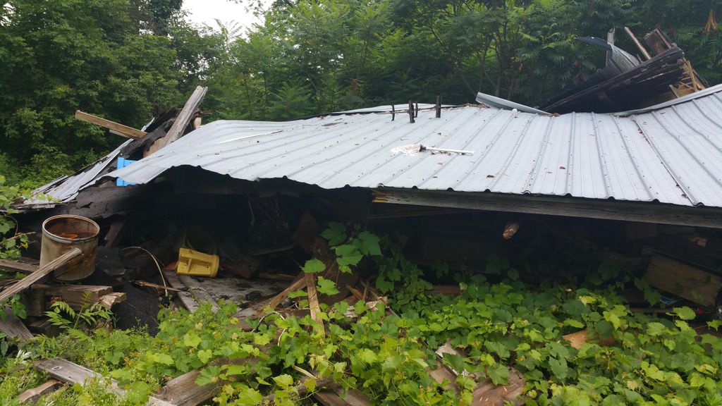 Before picture of a large structure we cleaned up.