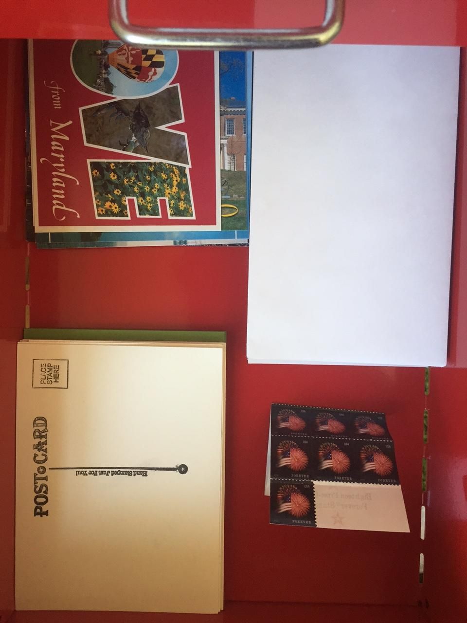 Here is a drawer for making and sending postcards.