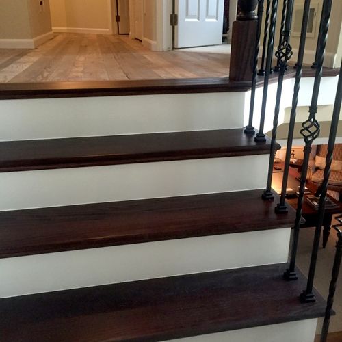 Reclaimed 100yr old barn wood. Stairs Jacobean.