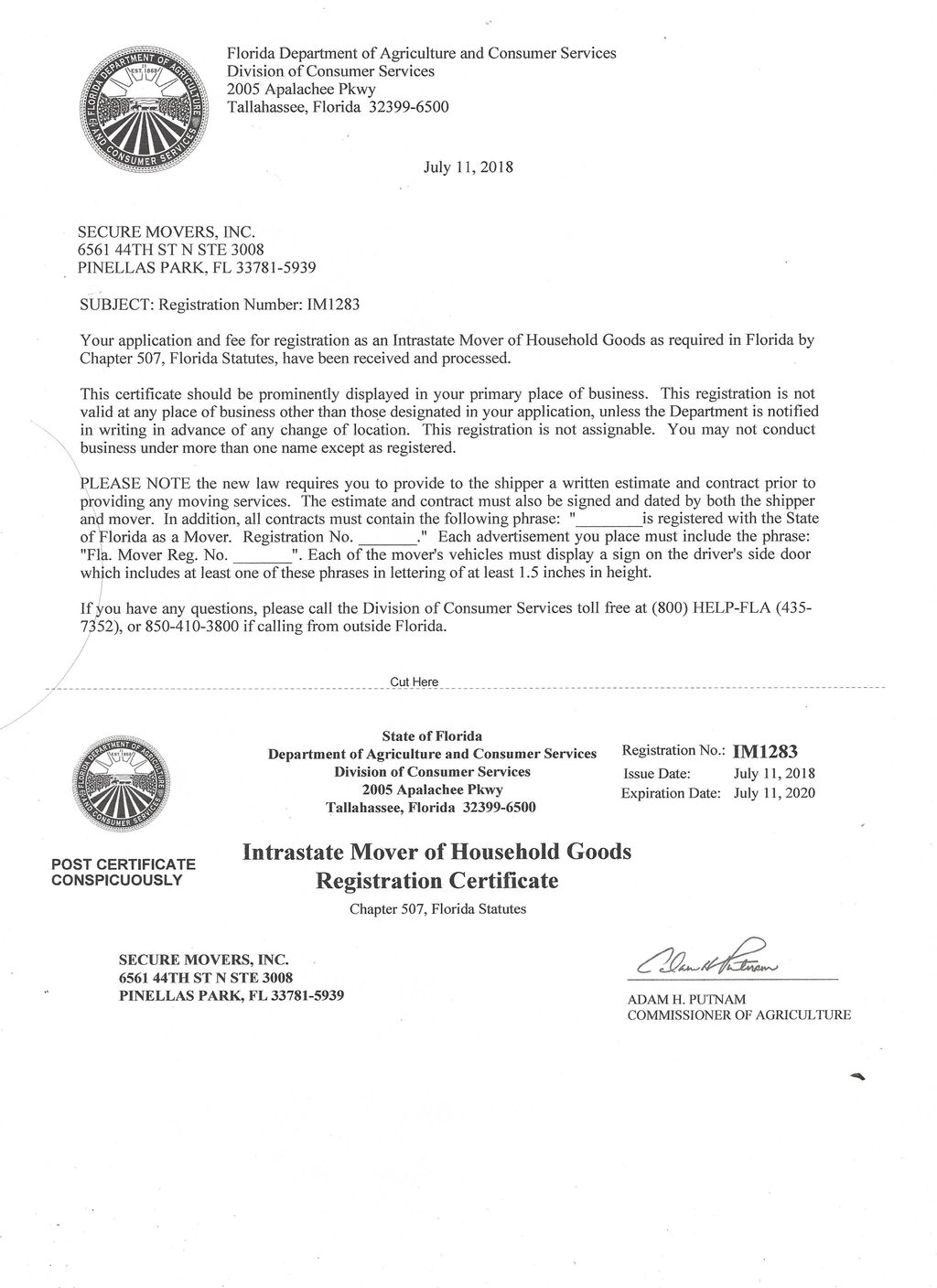 Secure Movers Business License 