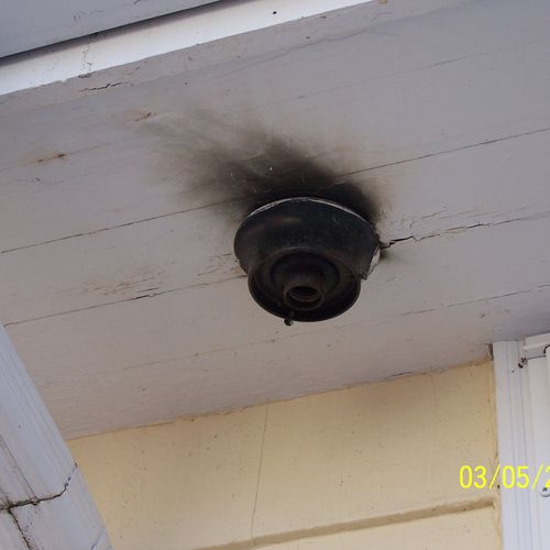 Electrical short inside ceiling or lamp fixture.
