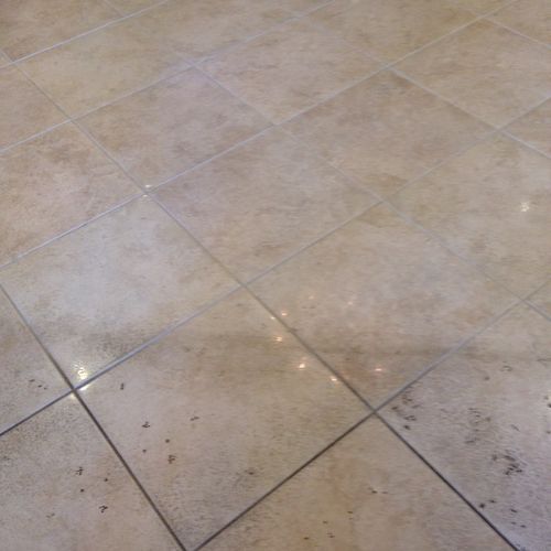 Clean and dirty tile and grout cleaning