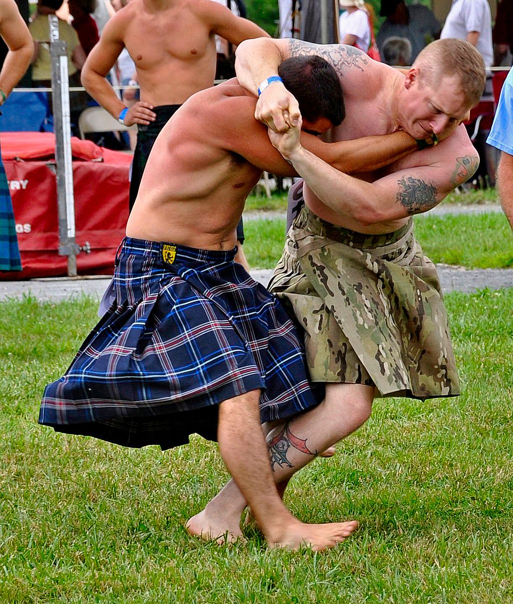 Scottish Highlands games wrestling competition.