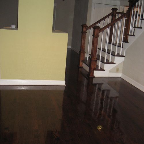 Dark stained hardwood Floor with Satin Finishes