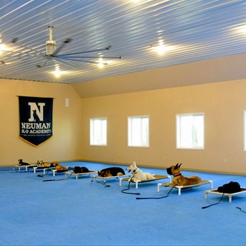 Indoor training center at Neuman K-9 Academy. Dogg