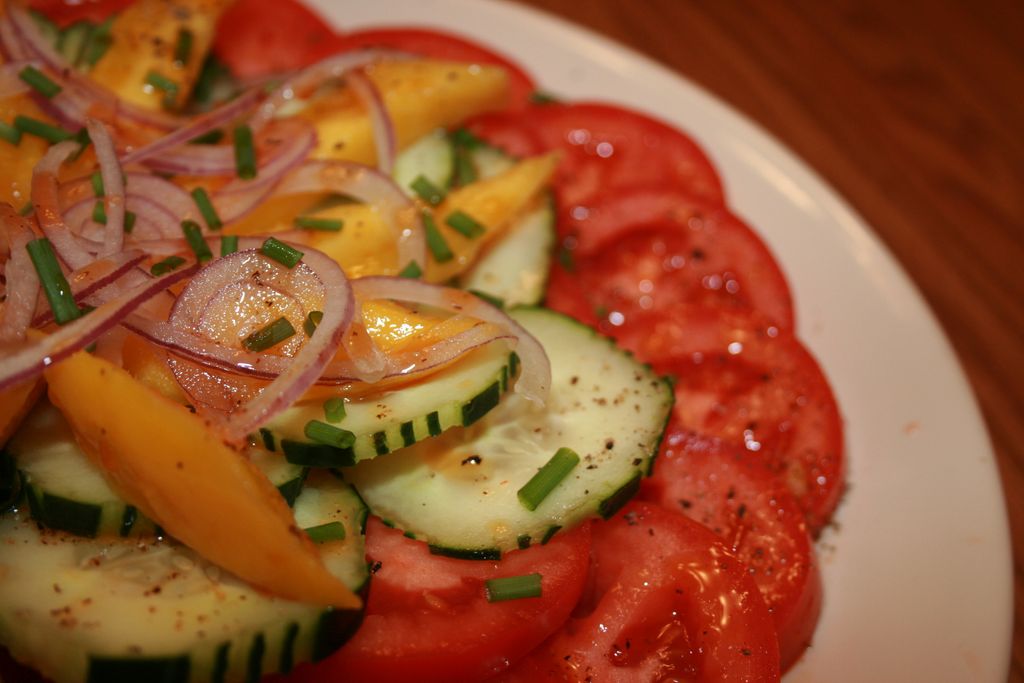 Spicy Tomato, Cucumber and Mango Salad