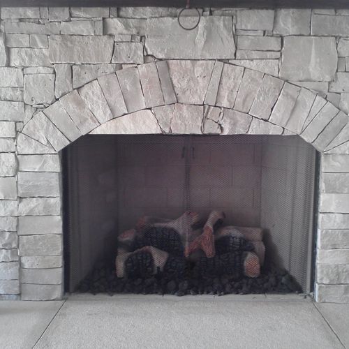 Custom stone fireplace.