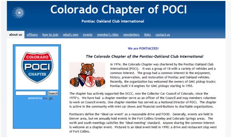 Recent website for the Pontiac Club's Colorado cha