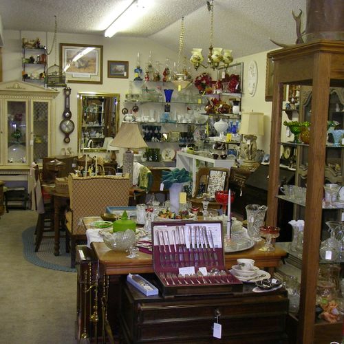 A peak into our large room of antiques, gifts coll