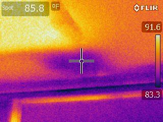 Active roof leak as seen through infrared imaging.