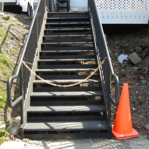 Steel railings and stairs.