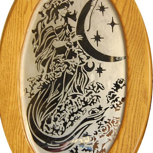 Fairy, large etched oval mirror